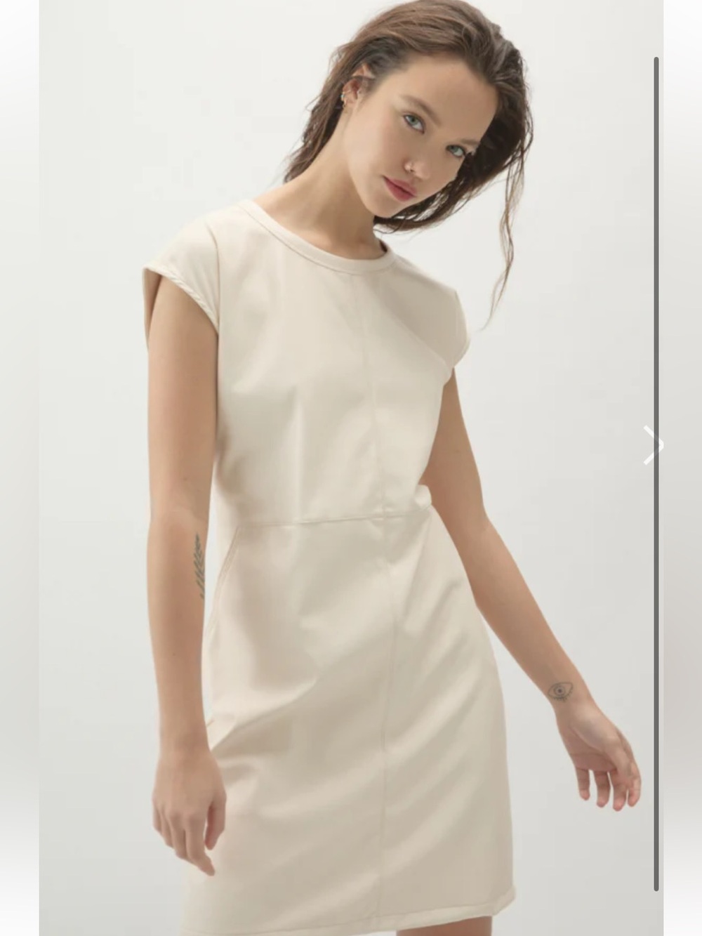 Melissa Nepton Cassie Womens Cream Faux Leather Sleeveless Dress XS Side Pockets